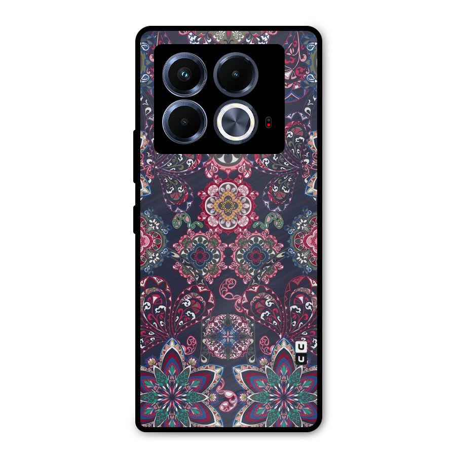 Navy Blue Bloom Pattern Metal Back Case for Infinix Note 40 5G