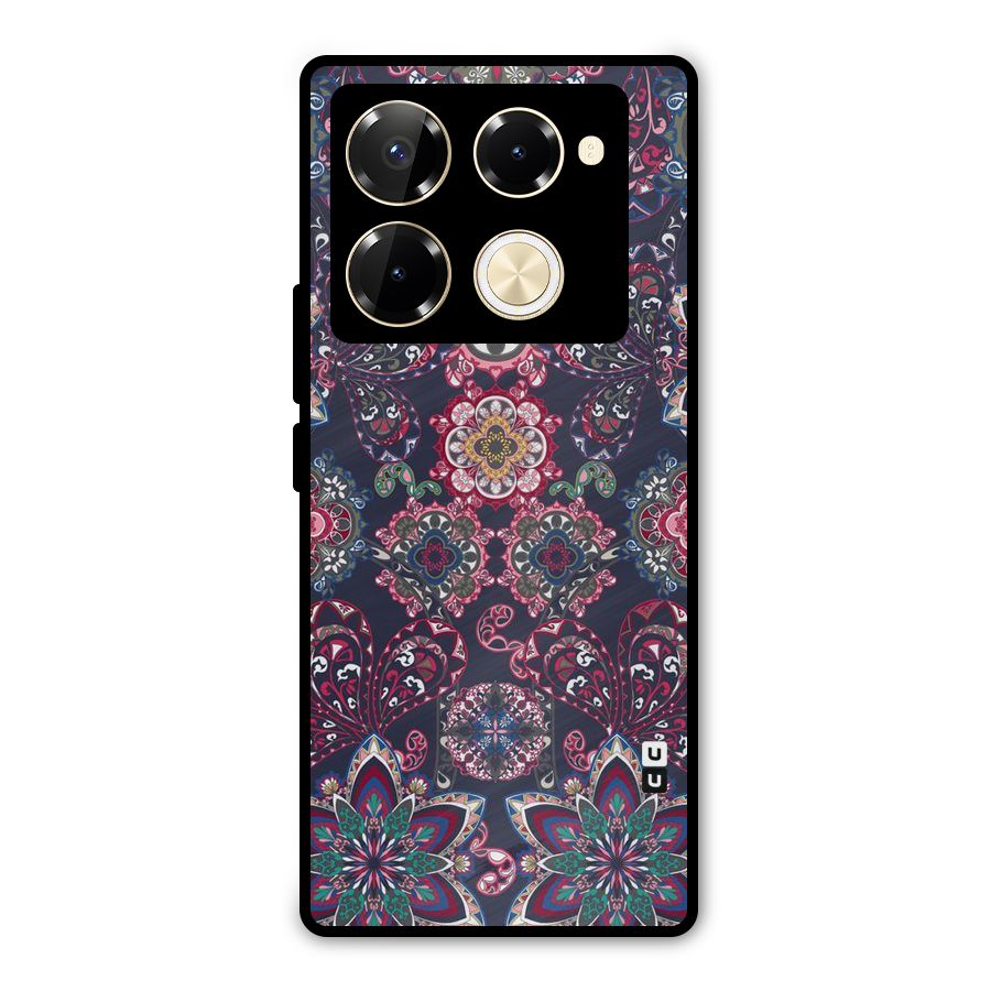 Navy Blue Bloom Pattern Metal Back Case for Infinix Note 40 Pro Plus