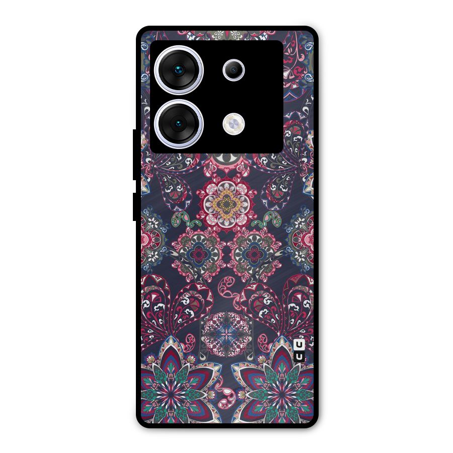 Navy Blue Bloom Pattern Metal Back Case for Infinix Zero 30 5G