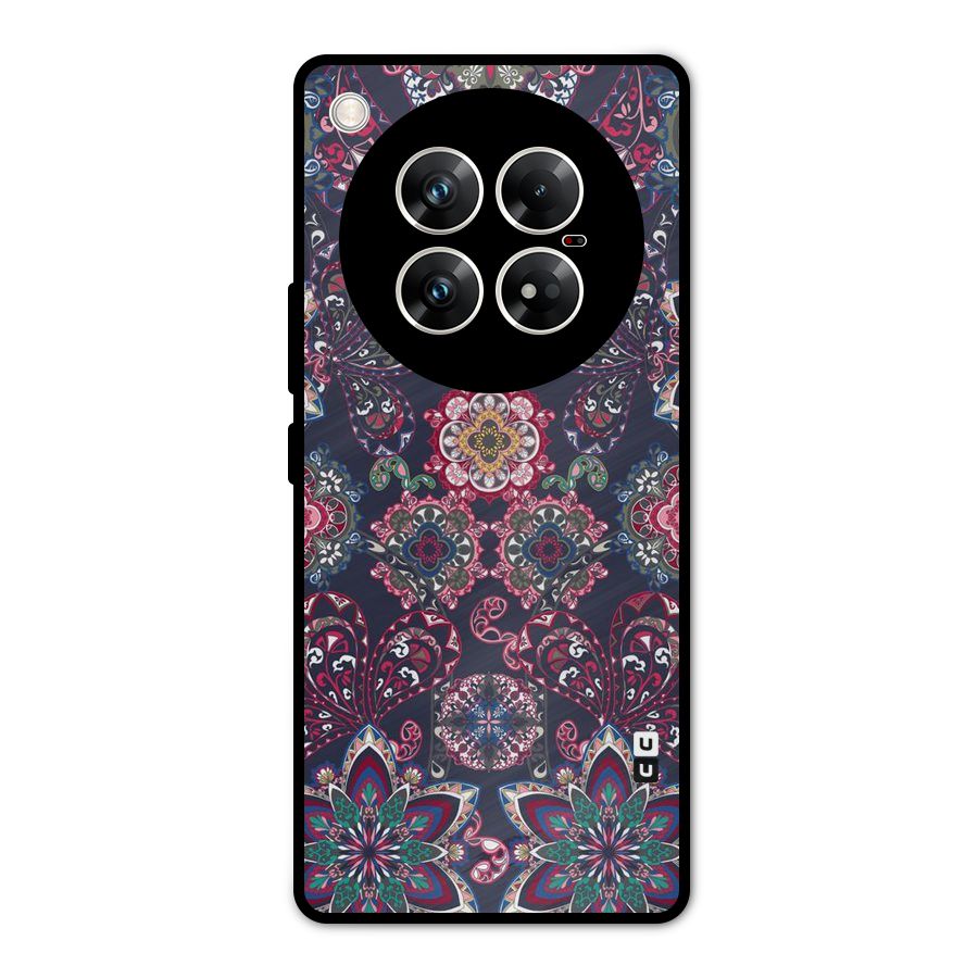Navy Blue Bloom Pattern Metal Back Case for Infinix Zero 40 5G