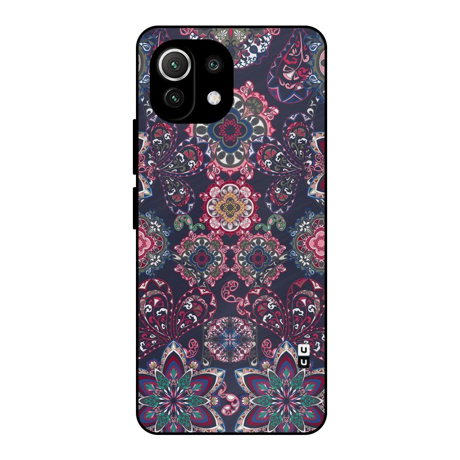 Navy Blue Bloom Pattern Metal Back Case for Mi 11 Lite