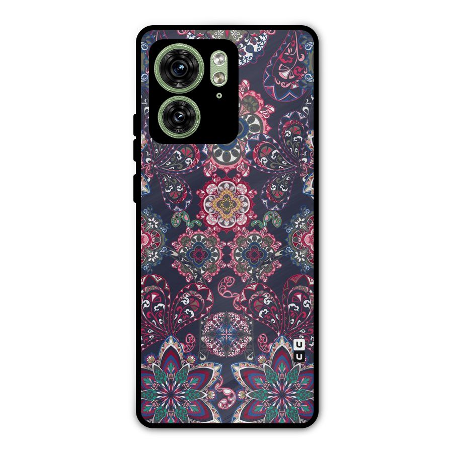 Navy Blue Bloom Pattern Metal Back Case for Motorola Edge 40 5G