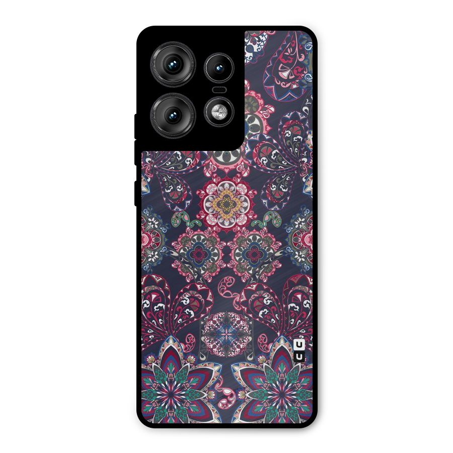 Navy Blue Bloom Pattern Metal Back Case for Motorola Edge 50 Pro