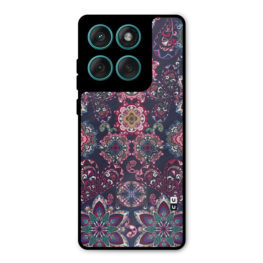 Navy Blue Bloom Pattern Metal Back Case for Motorola Edge 60