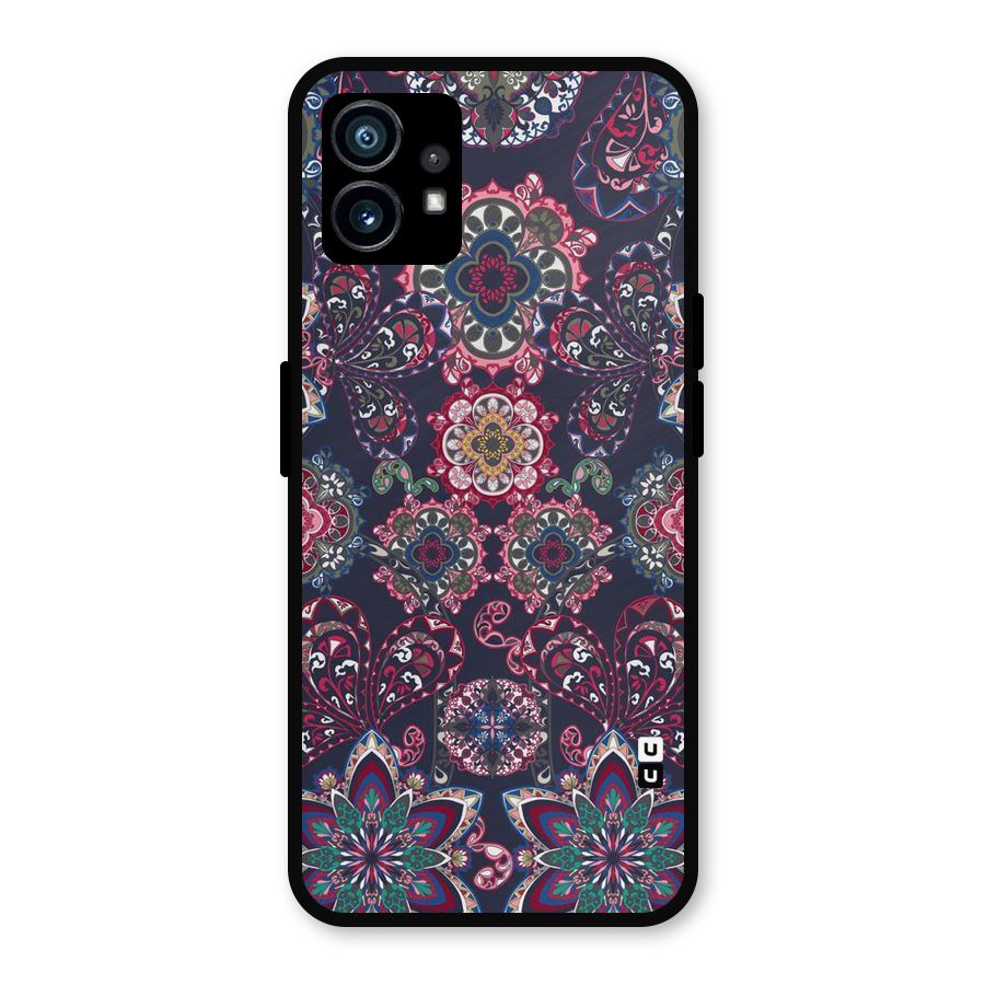 Navy Blue Bloom Pattern Metal Back Case for Nothing Phone 1