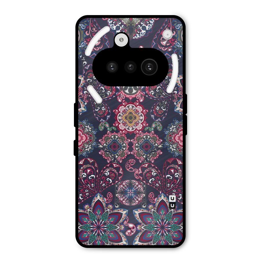 Navy Blue Bloom Pattern Metal Back Case for Nothing Phone 3a