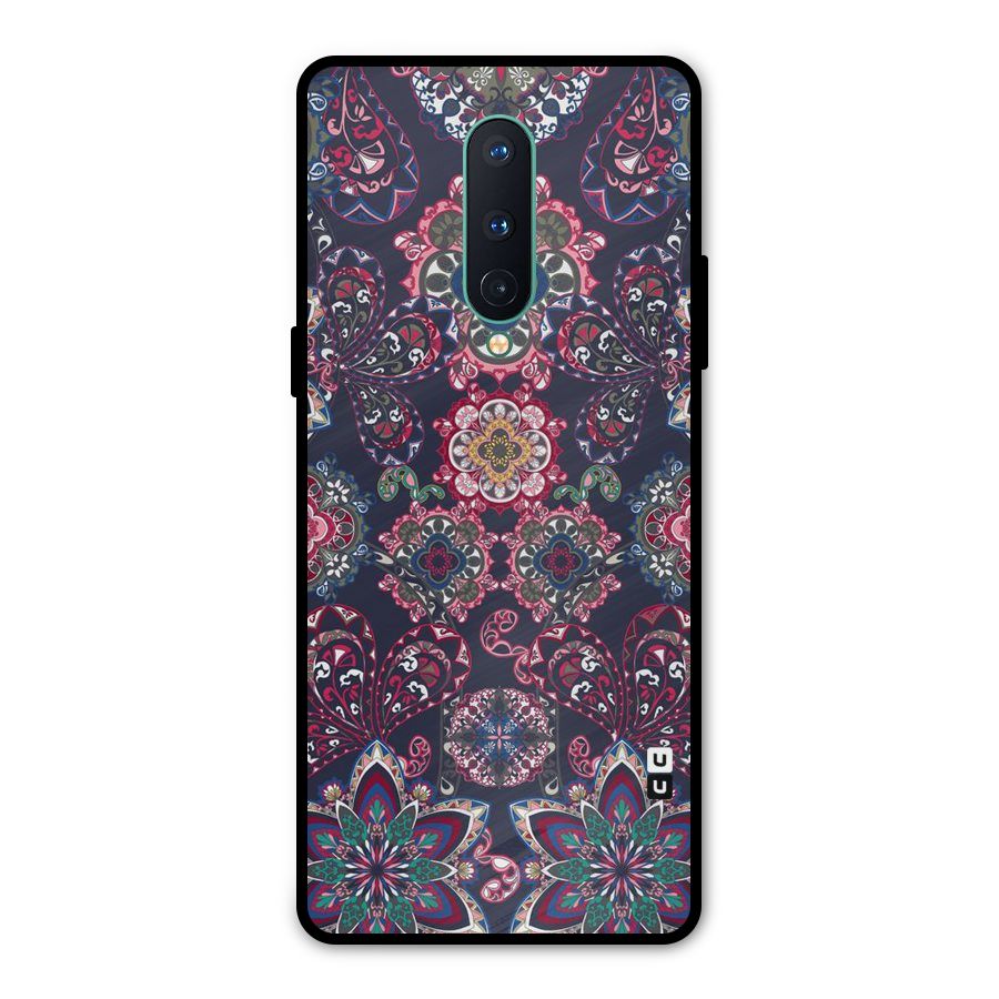 Navy Blue Bloom Pattern Metal Back Case for OnePlus 8