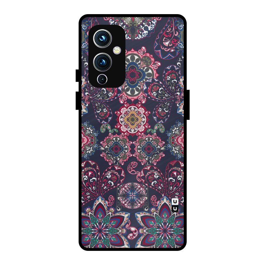 Navy Blue Bloom Pattern Metal Back Case for OnePlus 9