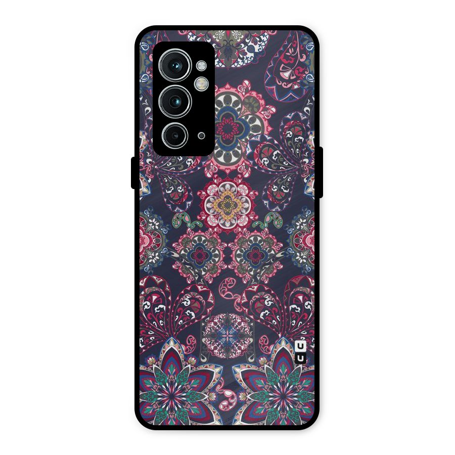 Navy Blue Bloom Pattern Metal Back Case for OnePlus 9RT 5G