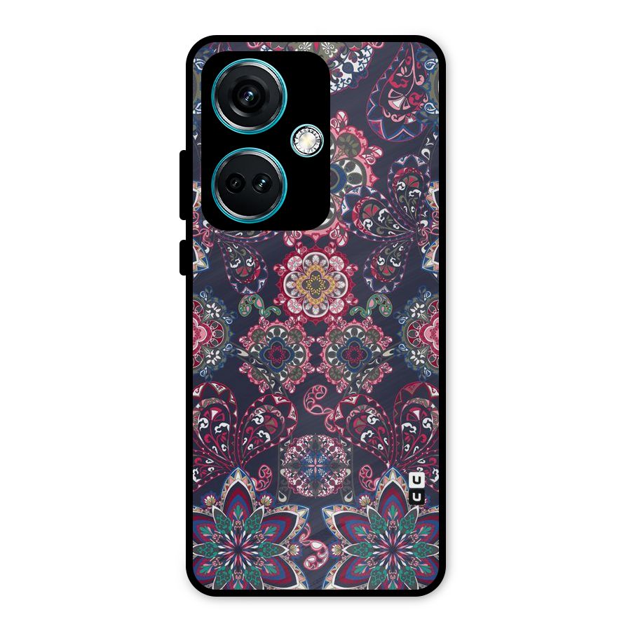 Navy Blue Bloom Pattern Metal Back Case for OnePlus Nord CE 3 5G