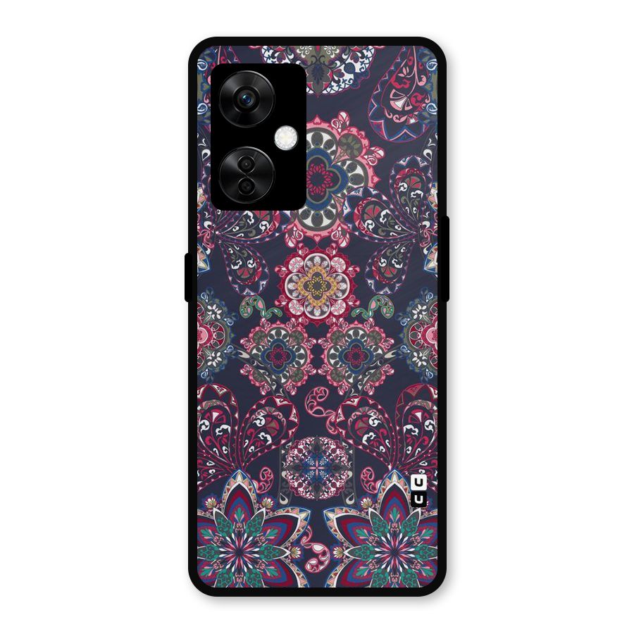 Navy Blue Bloom Pattern Metal Back Case for OnePlus Nord CE 3 Lite