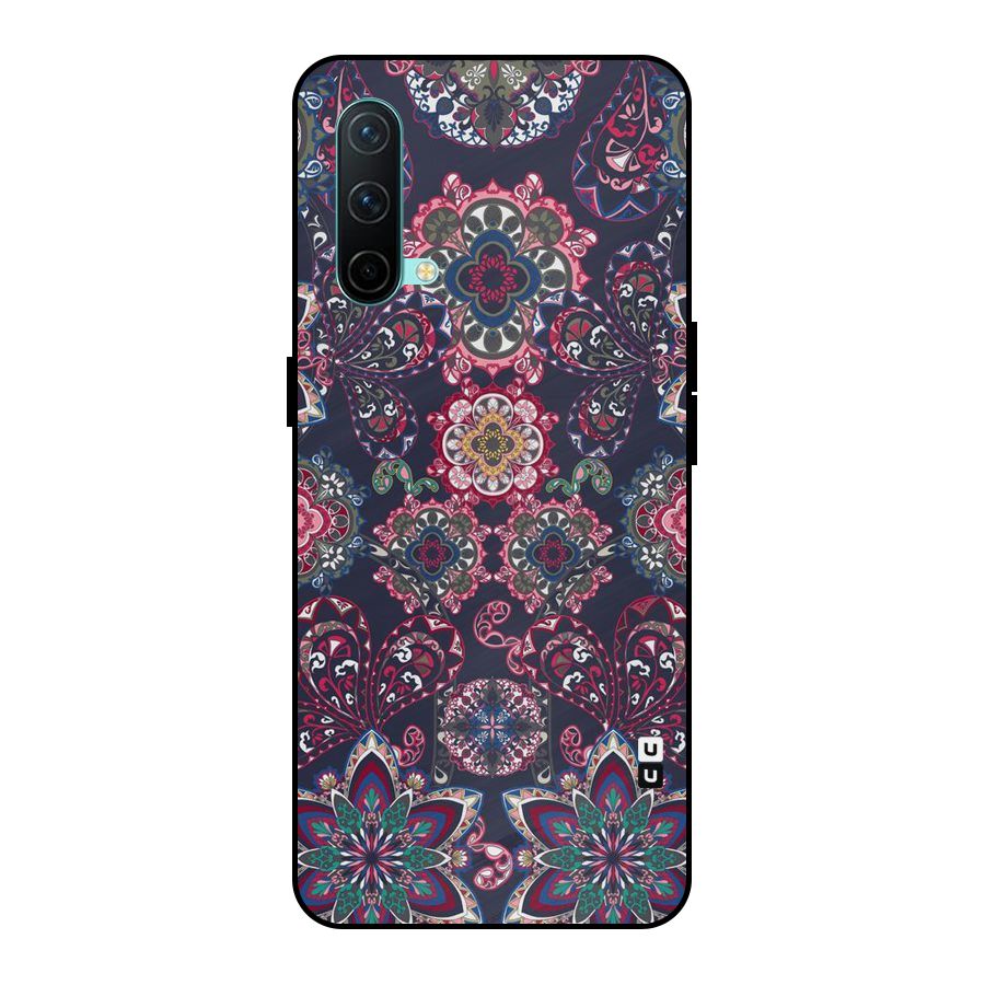 Navy Blue Bloom Pattern Metal Back Case for OnePlus Nord CE 5G