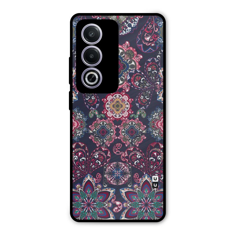 Navy Blue Bloom Pattern Metal Back Case for Oppo A3 Pro