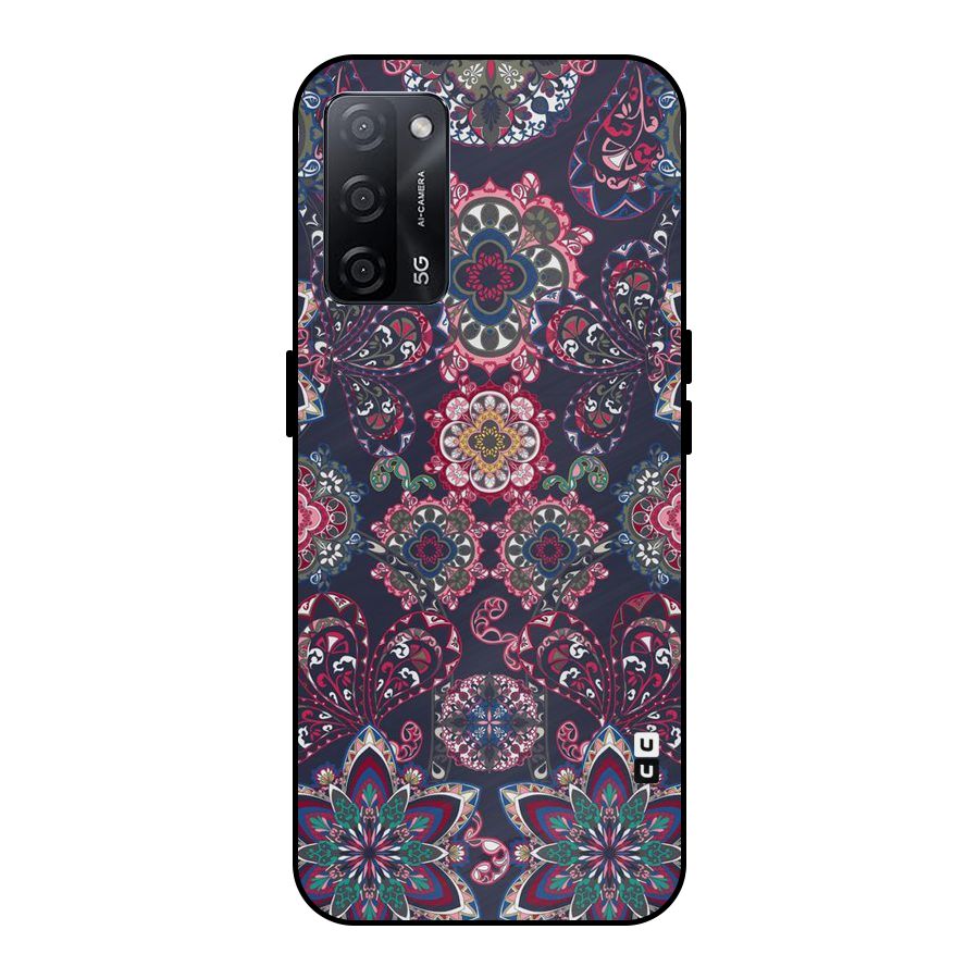 Navy Blue Bloom Pattern Metal Back Case for Oppo A53s 5G