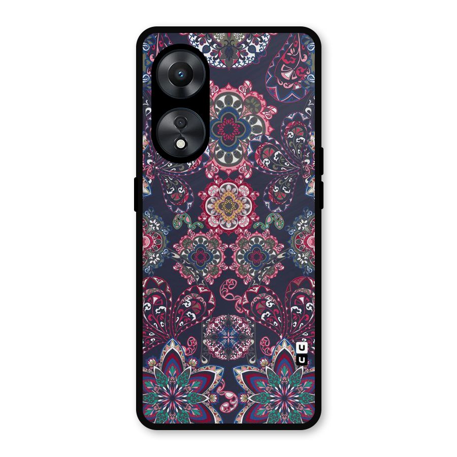 Navy Blue Bloom Pattern Metal Back Case for Oppo A78