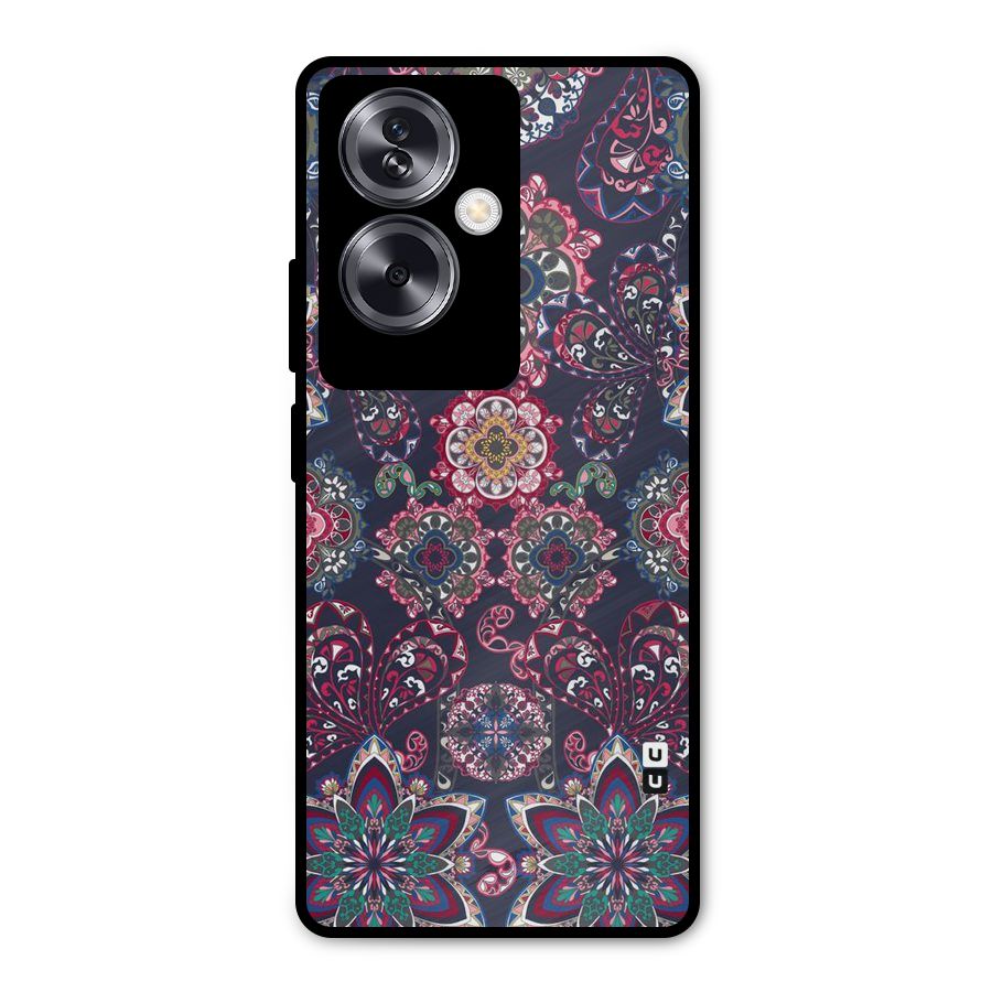 Navy Blue Bloom Pattern Metal Back Case for Oppo A79 5G