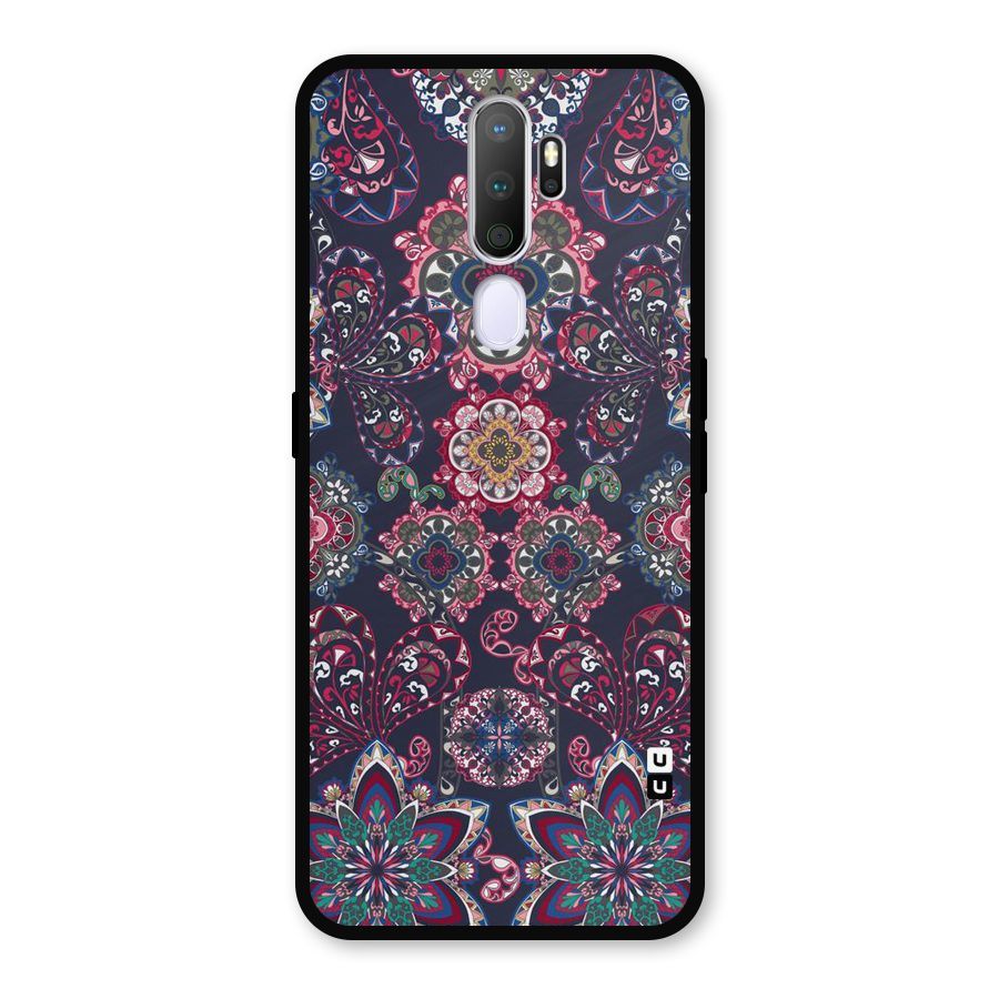 Navy Blue Bloom Pattern Metal Back Case for Oppo A9 (2020)