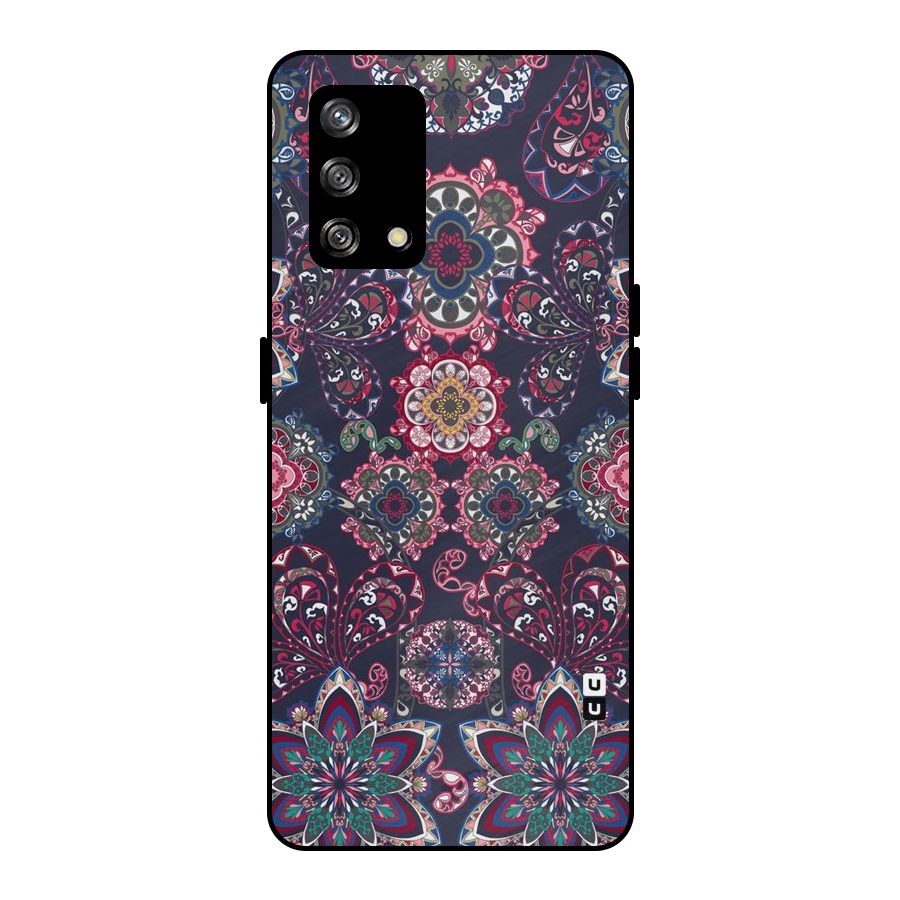 Navy Blue Bloom Pattern Metal Back Case for Oppo F19