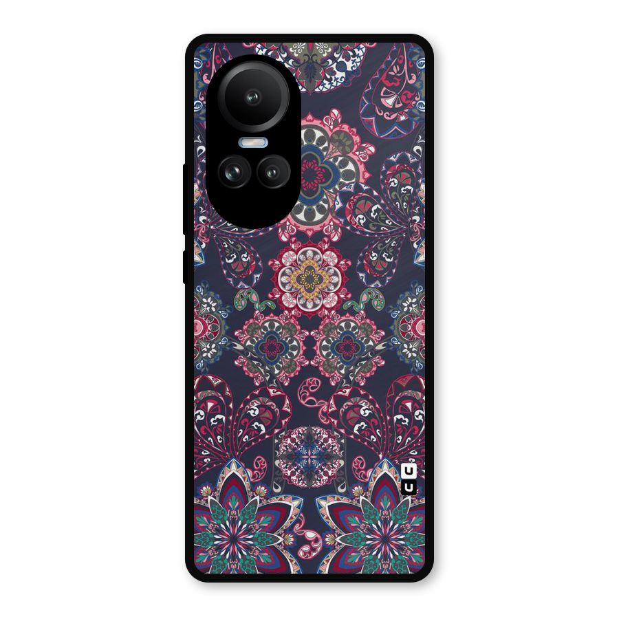 Navy Blue Bloom Pattern Metal Back Case for Oppo Reno10 Pro