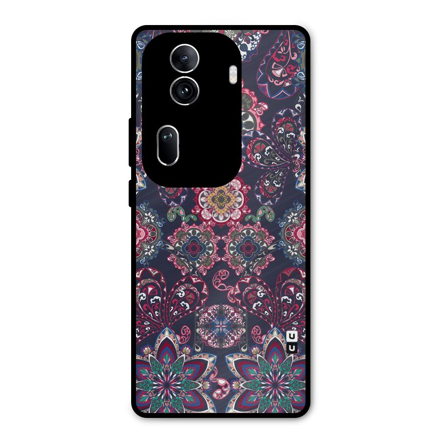 Navy Blue Bloom Pattern Metal Back Case for Oppo Reno11 Pro 5G