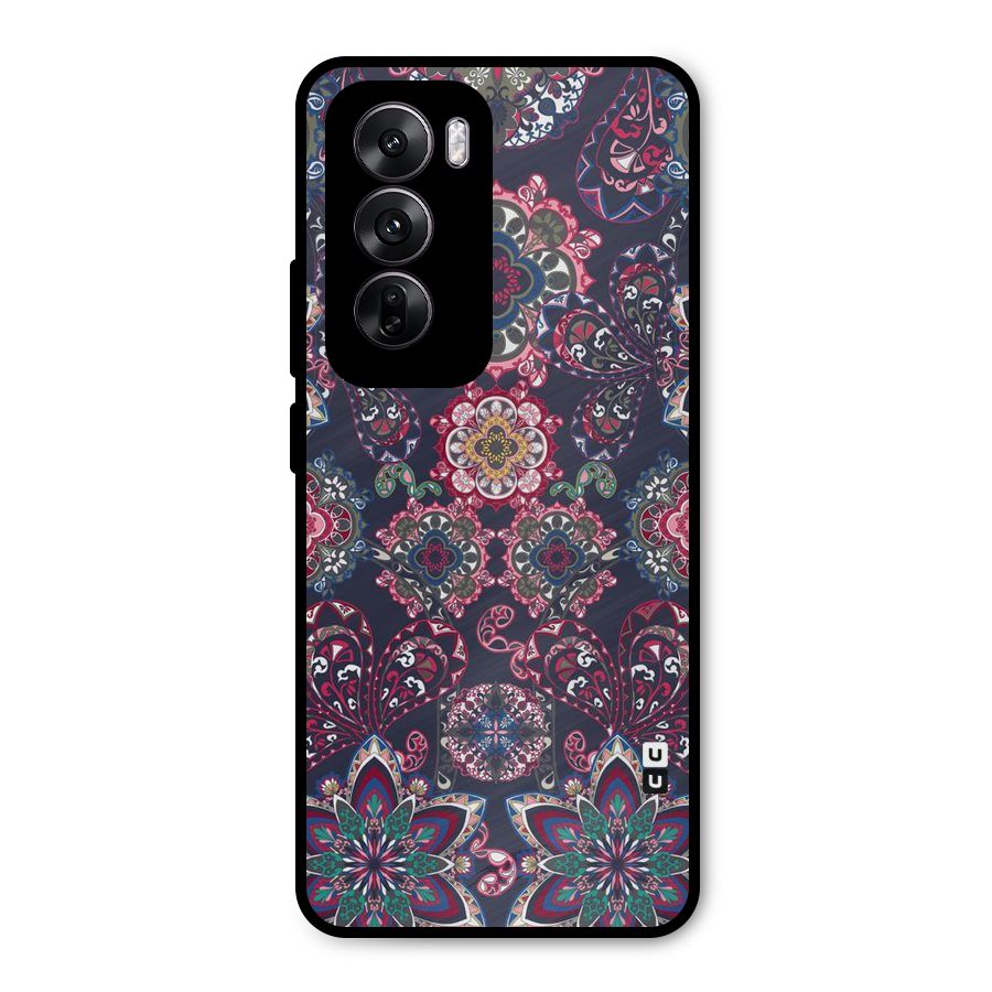 Navy Blue Bloom Pattern Metal Back Case for Oppo Reno12
