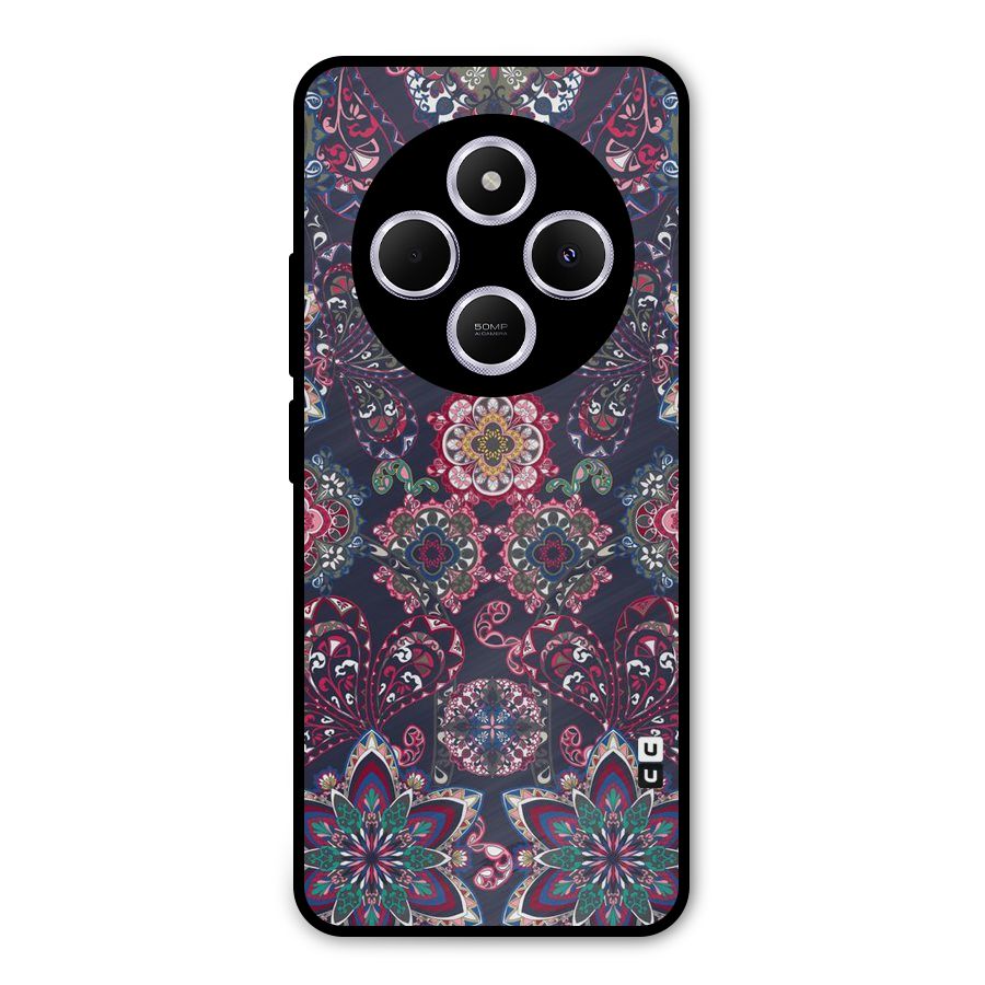 Navy Blue Bloom Pattern Metal Back Case for Poco C75 5G