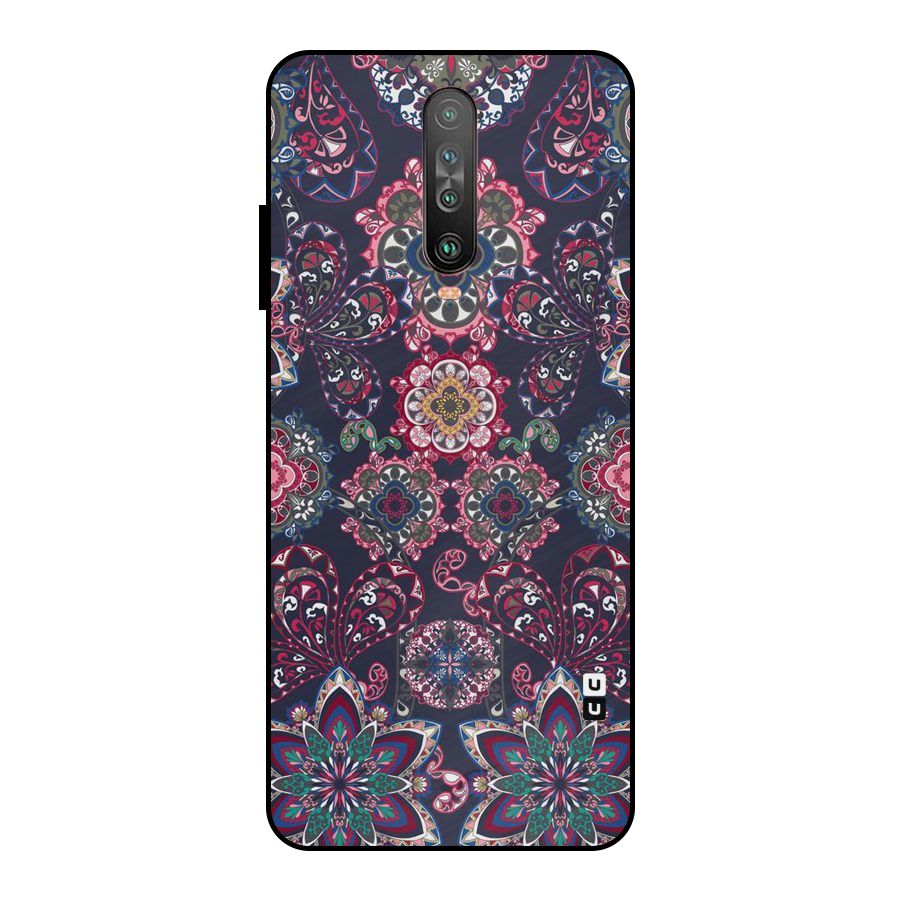 Navy Blue Bloom Pattern Metal Back Case for Poco X2