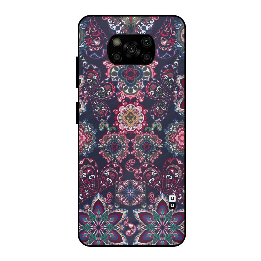 Navy Blue Bloom Pattern Metal Back Case for Poco X3