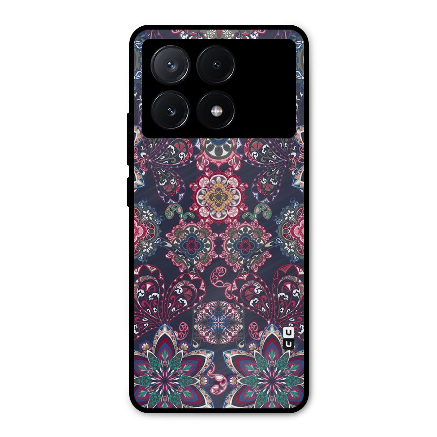 Navy Blue Bloom Pattern Metal Back Case for Poco X6 Pro