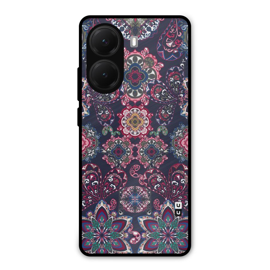 Navy Blue Bloom Pattern Metal Back Case for Poco X7 Pro