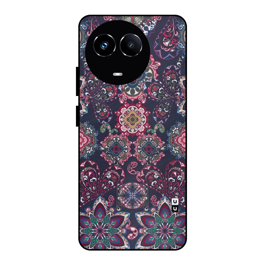 Navy Blue Bloom Pattern Metal Back Case for Realme 11 5G