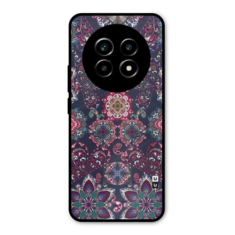 Navy Blue Bloom Pattern Metal Back Case for Realme 13 Pro