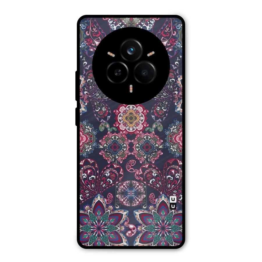 Navy Blue Bloom Pattern Metal Back Case for Realme 14 Pro