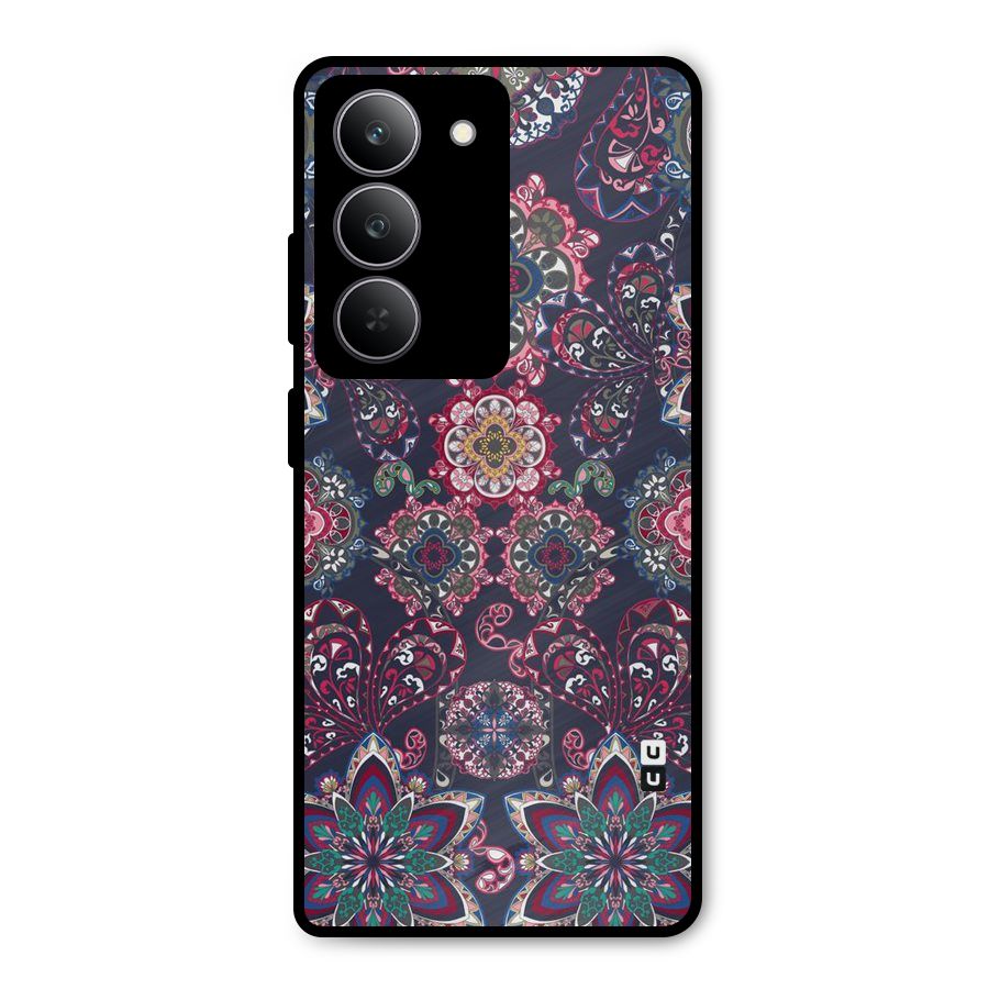 Navy Blue Bloom Pattern Metal Back Case for Realme 14x