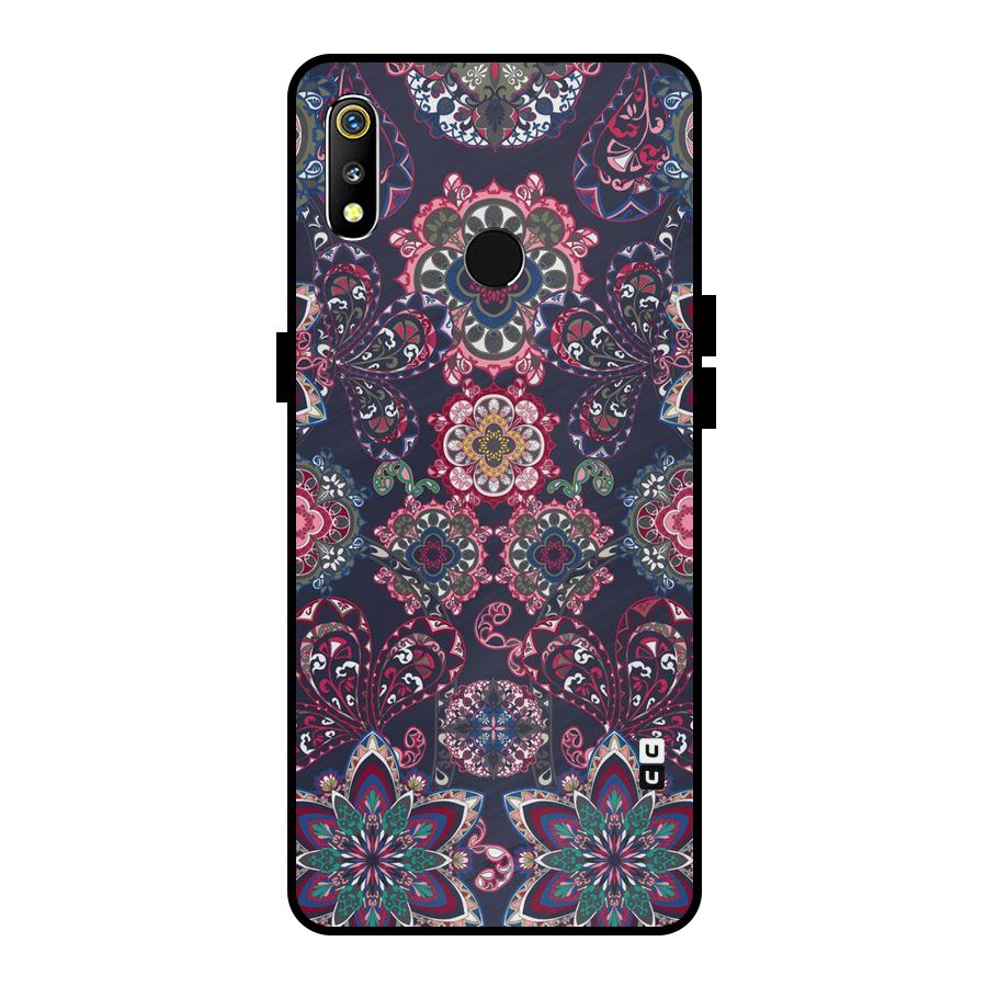 Navy Blue Bloom Pattern Metal Back Case for Realme 3i