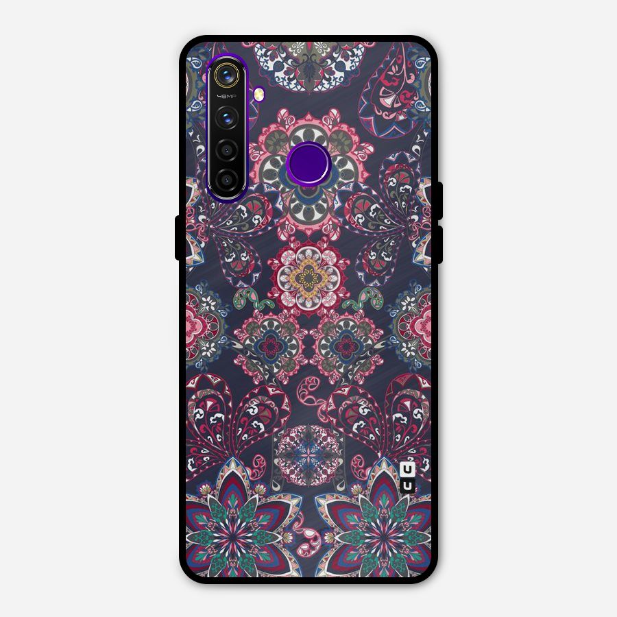 Navy Blue Bloom Pattern Metal Back Case for Realme 5 Pro