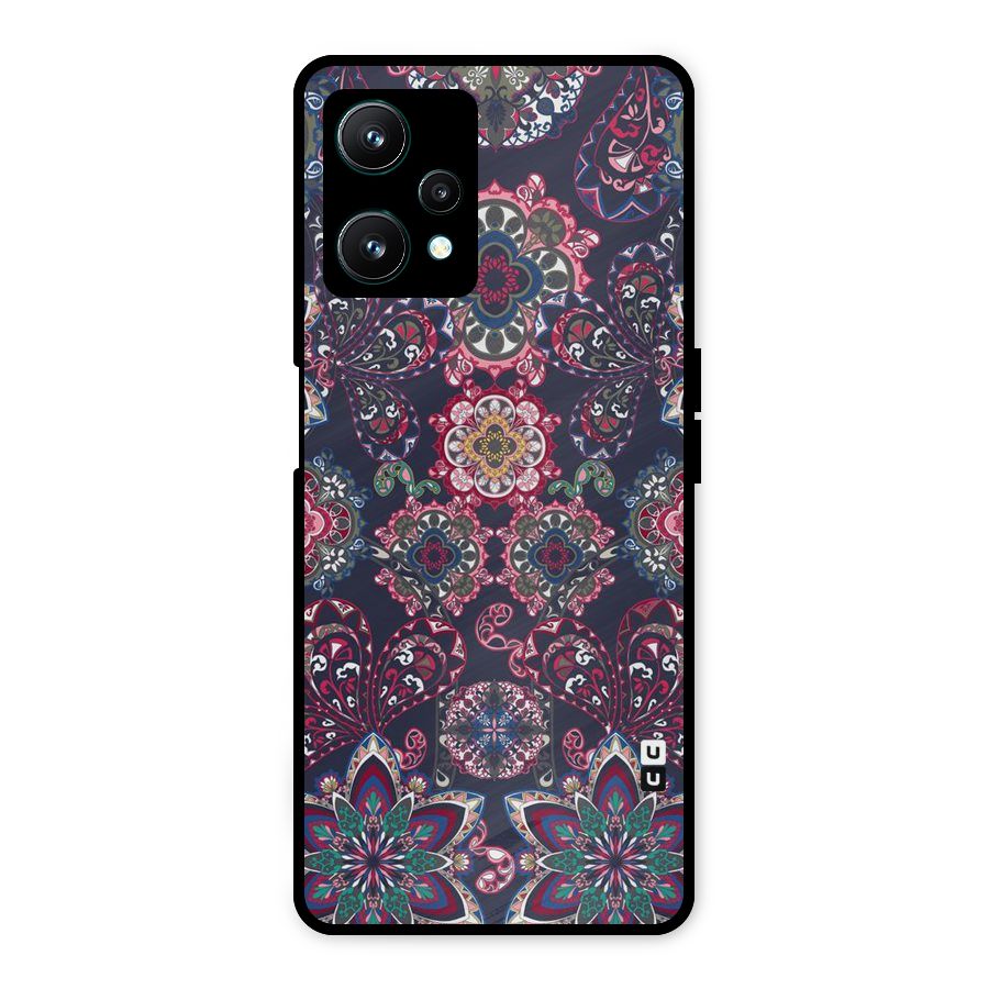 Navy Blue Bloom Pattern Metal Back Case for Realme 9 Pro 5G
