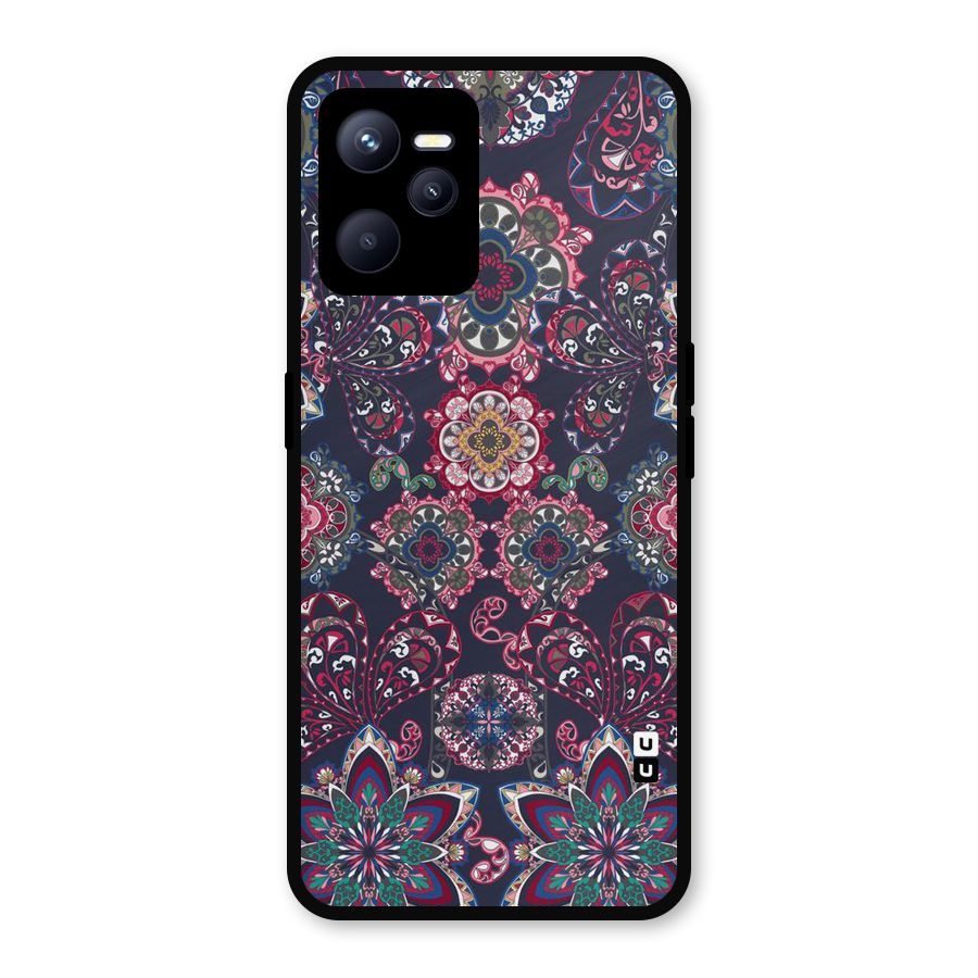 Navy Blue Bloom Pattern Metal Back Case for Realme C35