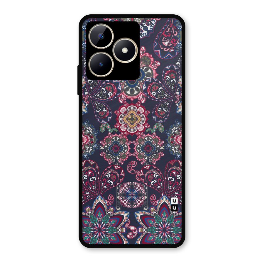 Navy Blue Bloom Pattern Metal Back Case for Realme C53