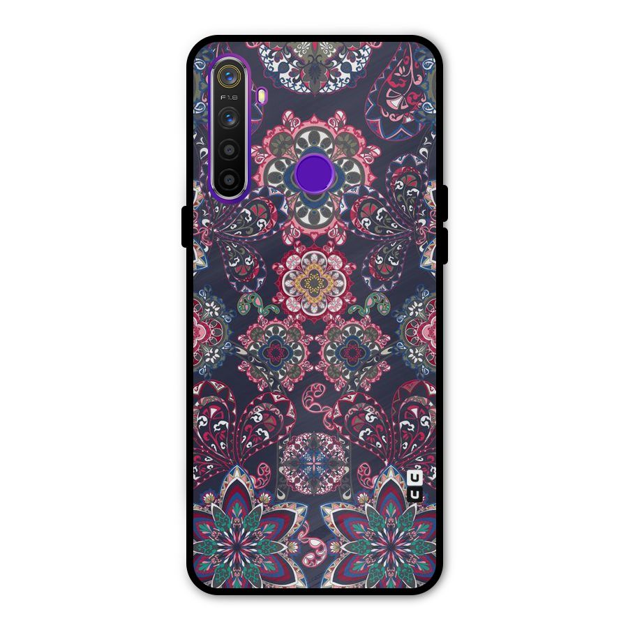 Navy Blue Bloom Pattern Metal Back Case for Realme Narzo 10