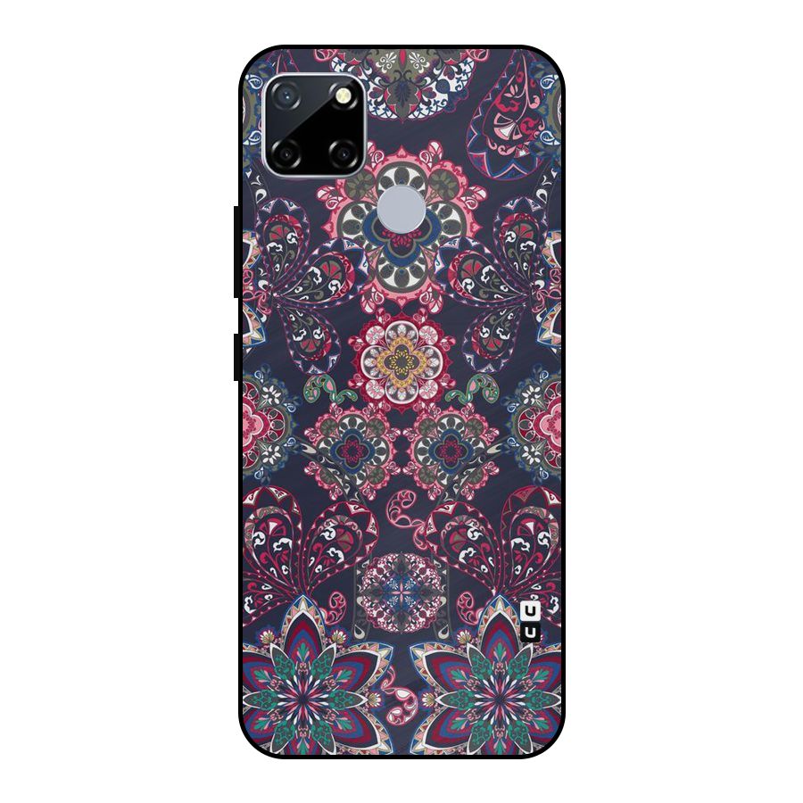 Navy Blue Bloom Pattern Metal Back Case for Realme Narzo 20