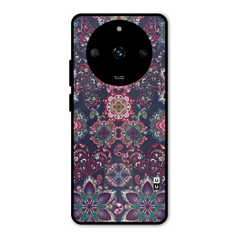 Navy Blue Bloom Pattern Metal Back Case for Realme Narzo 60 5G