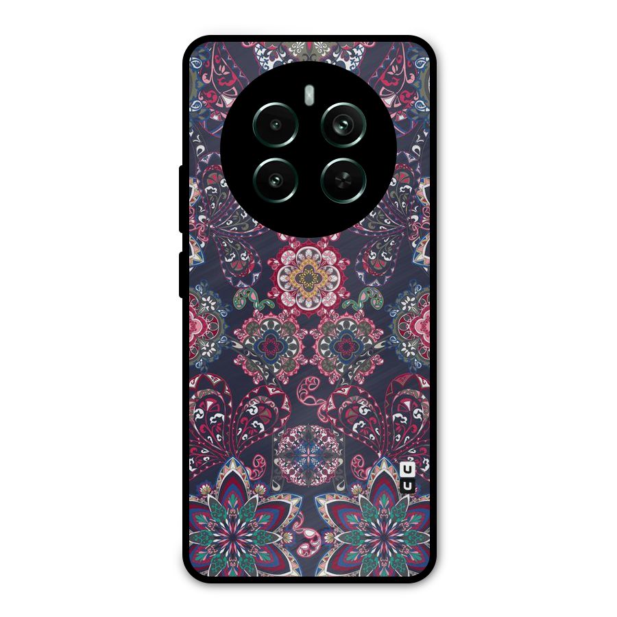 Navy Blue Bloom Pattern Metal Back Case for Realme Narzo 70 Pro