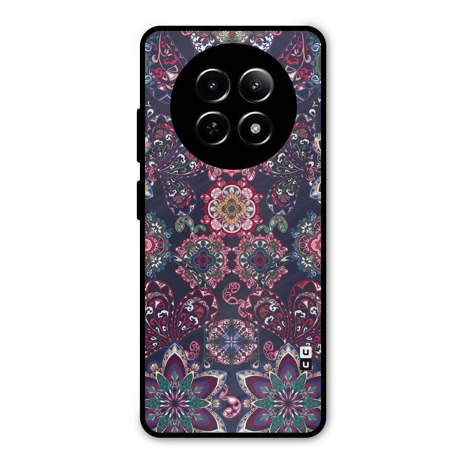 Navy Blue Bloom Pattern Metal Back Case for Realme Narzo 70x 5G