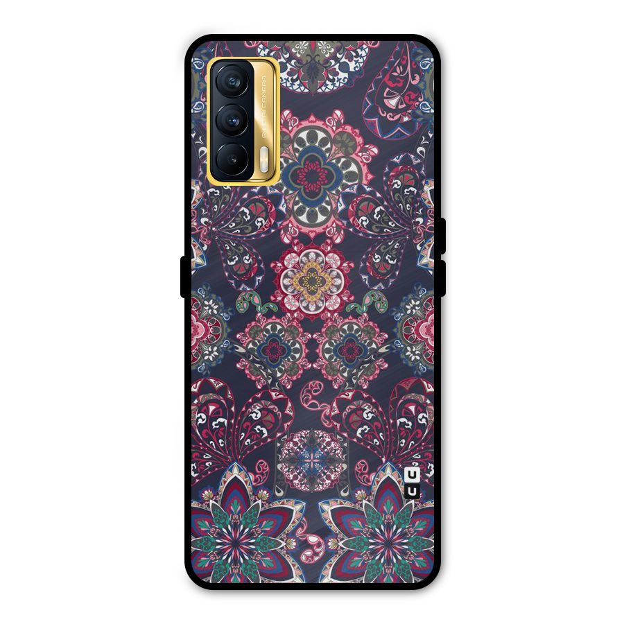 Navy Blue Bloom Pattern Metal Back Case for Realme X7
