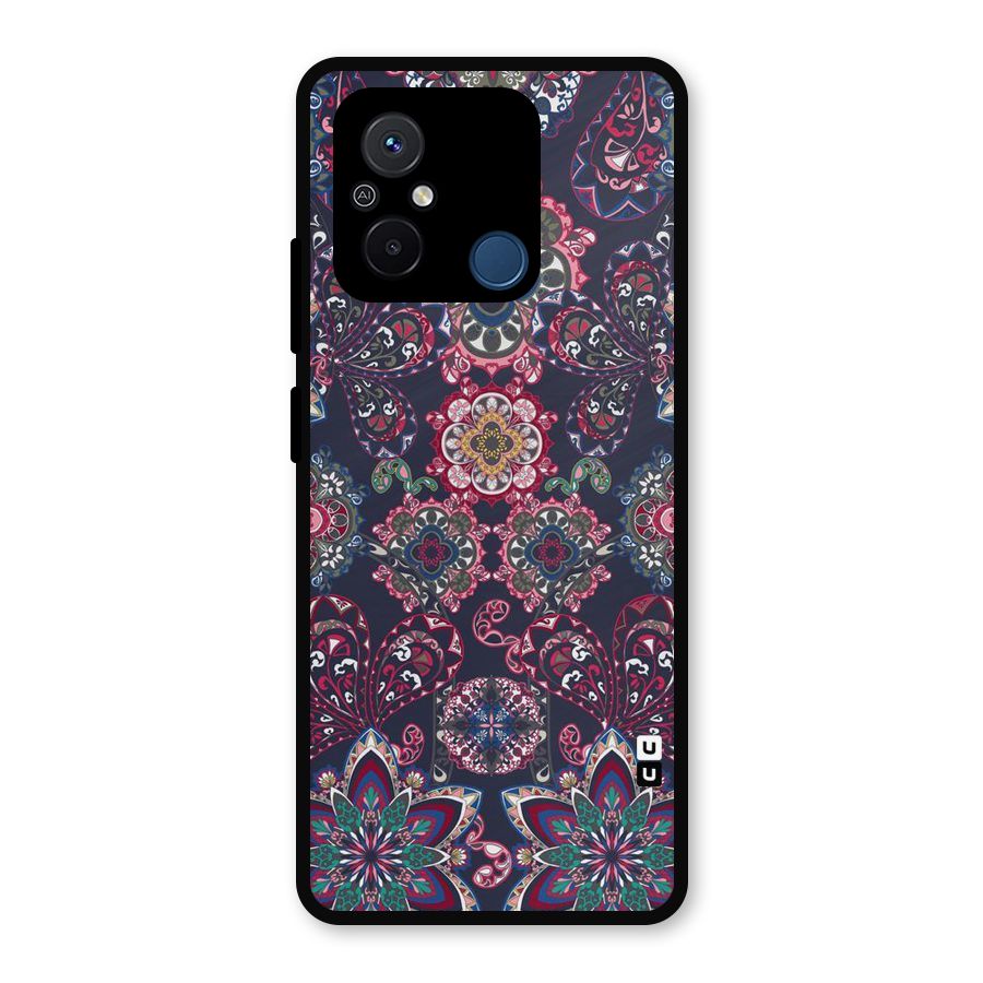 Navy Blue Bloom Pattern Metal Back Case for Redmi 12C