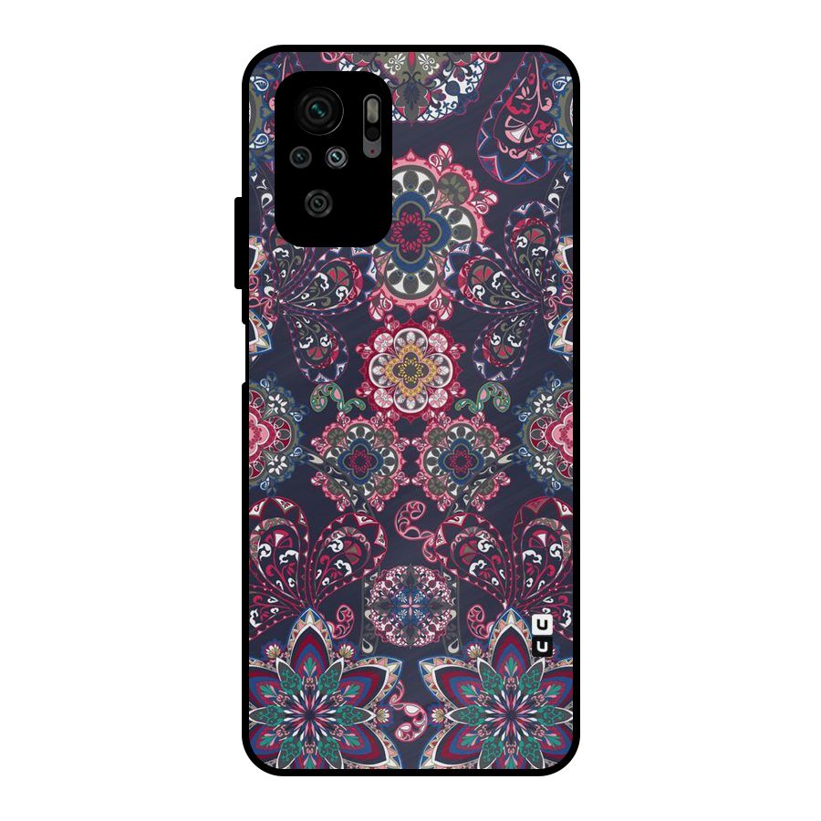 Navy Blue Bloom Pattern Metal Back Case for Redmi Note 10S