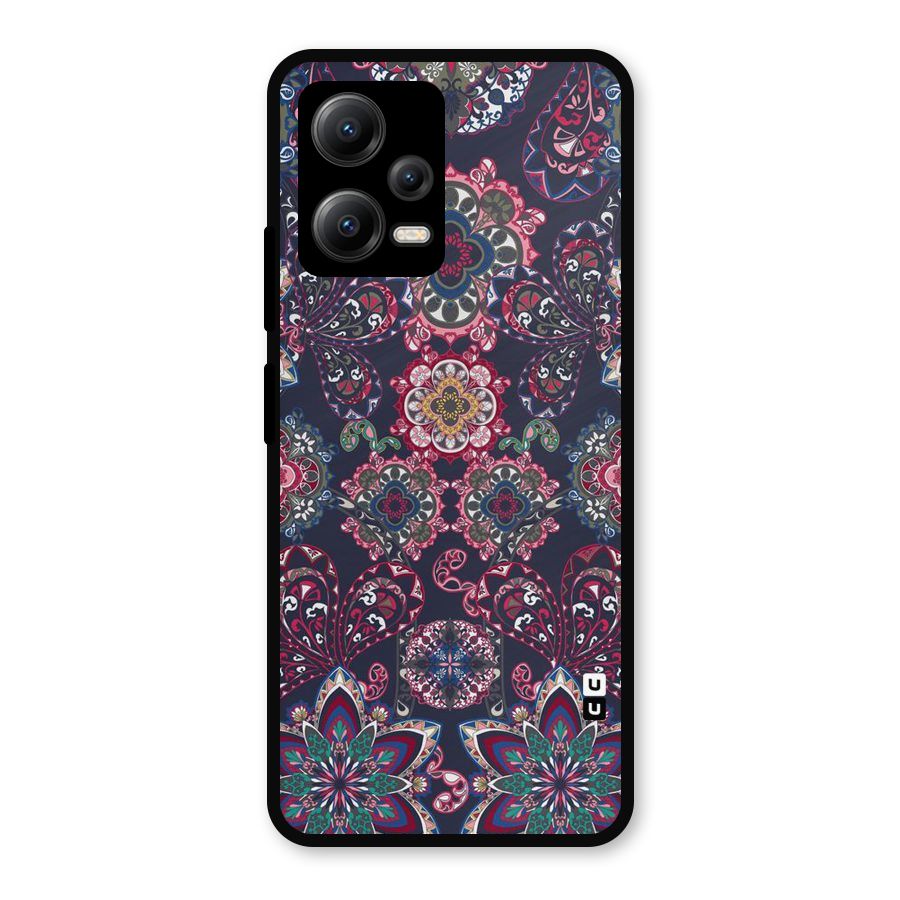 Navy Blue Bloom Pattern Metal Back Case for Redmi Note 12 5G