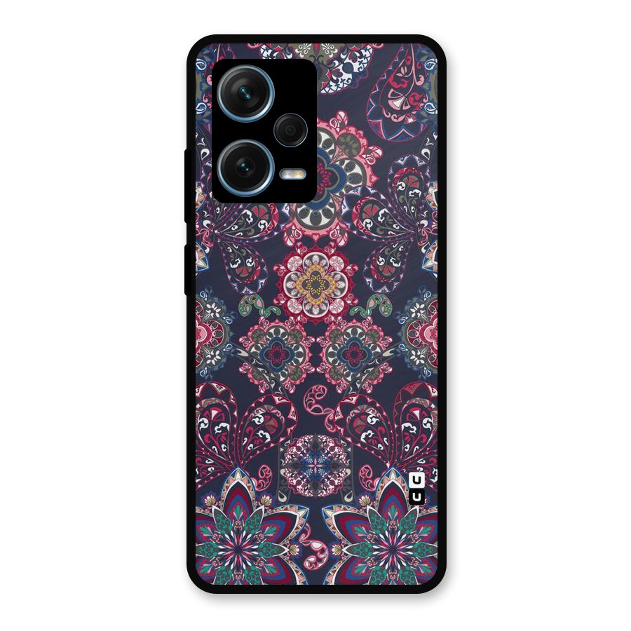 Navy Blue Bloom Pattern Metal Back Case for Redmi Note 12 Pro Plus 5G