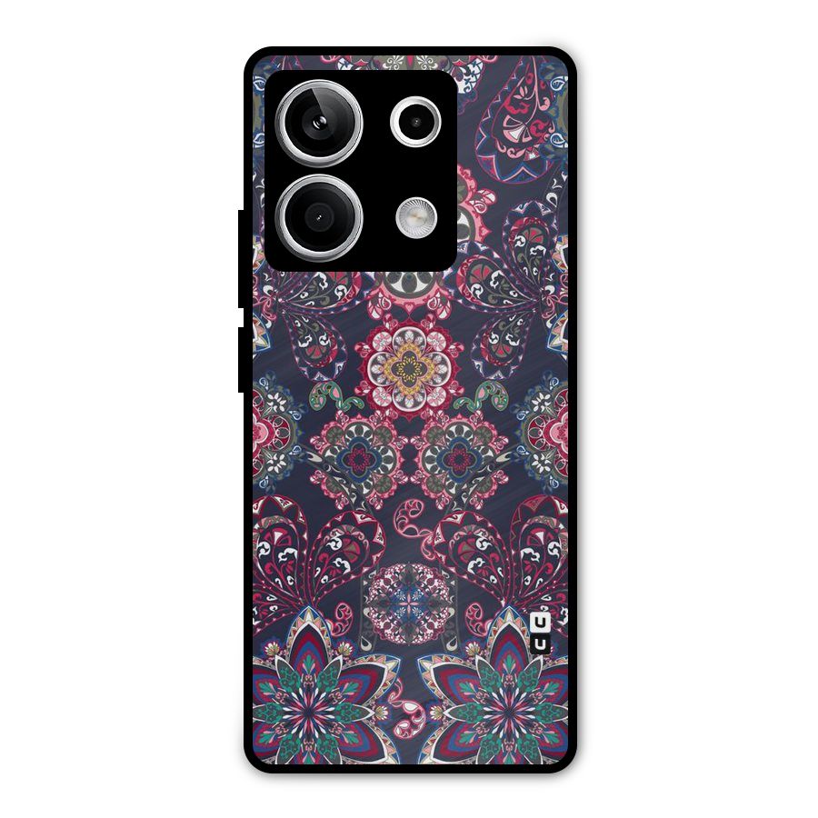 Navy Blue Bloom Pattern Metal Back Case for Redmi Note 13 5G